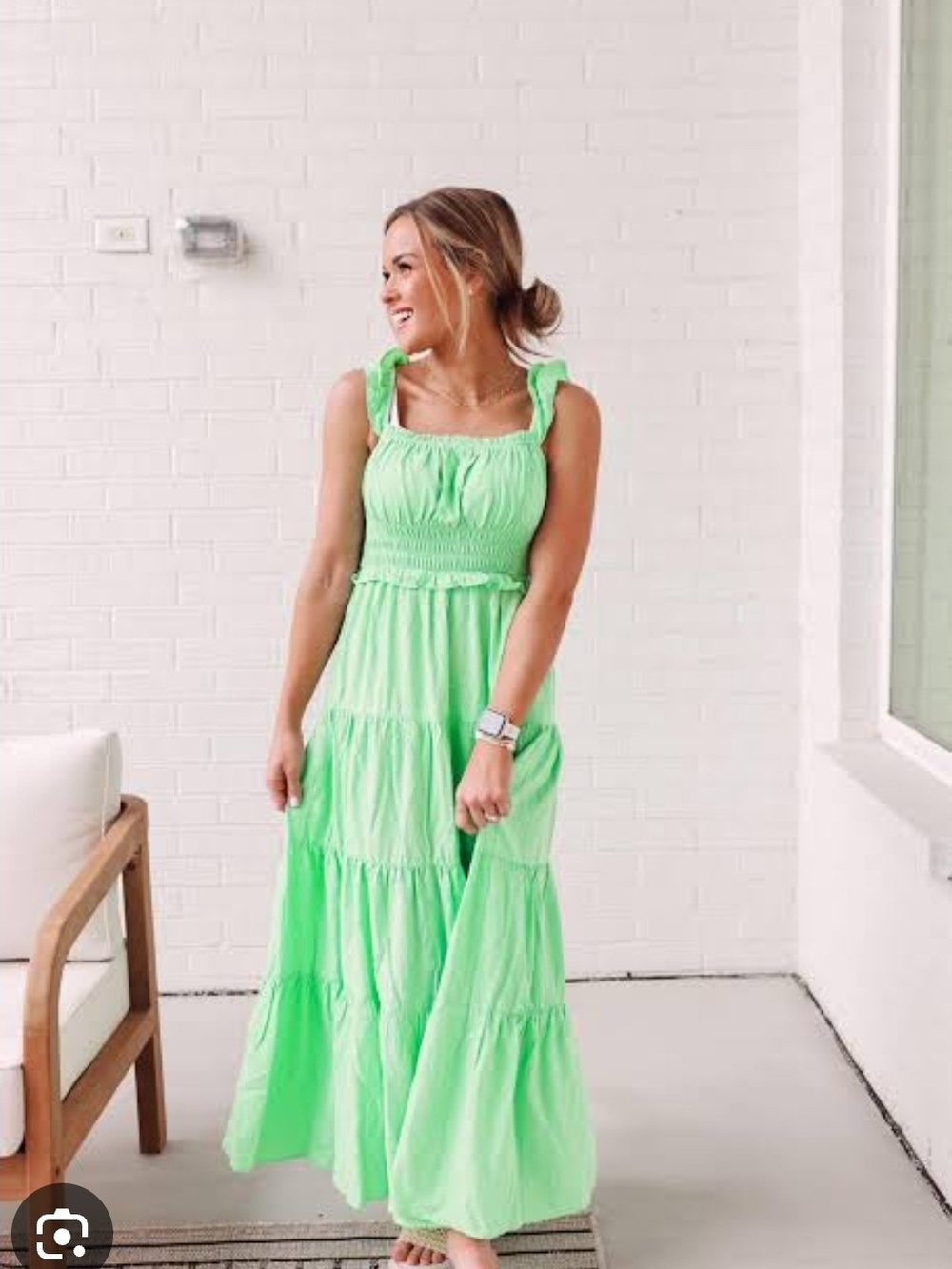 Pink Lily Bright Lime Tiered Maxi Dress with Ruffle Straps
